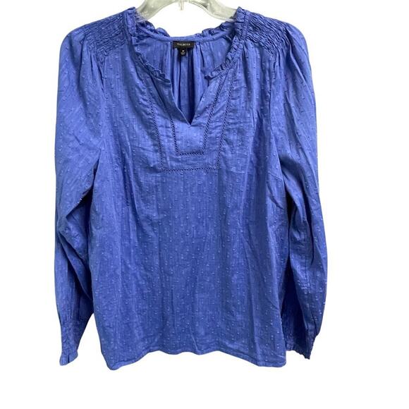 Talbots Size Medium Blue Blouse Lightweight Smocked Office Casual Coastal - Picture 1 of 6